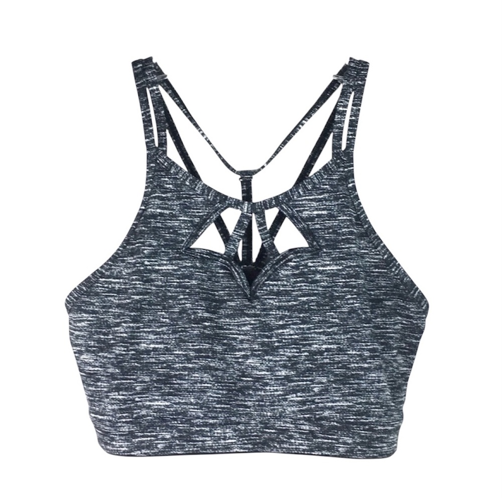 Womens Sports Bra Size M Victoria Secret Sport Black Gray Strappy Marl Print